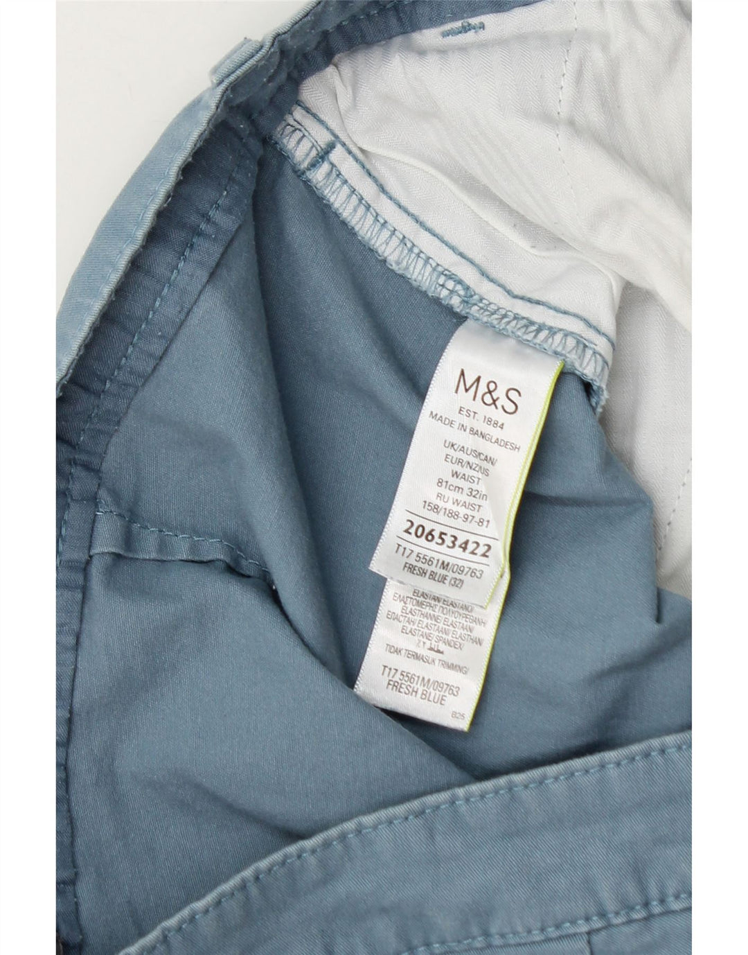 Marks & Spencer Męskie spodenki Chino W32 Średnioniebieskie, bawełniane