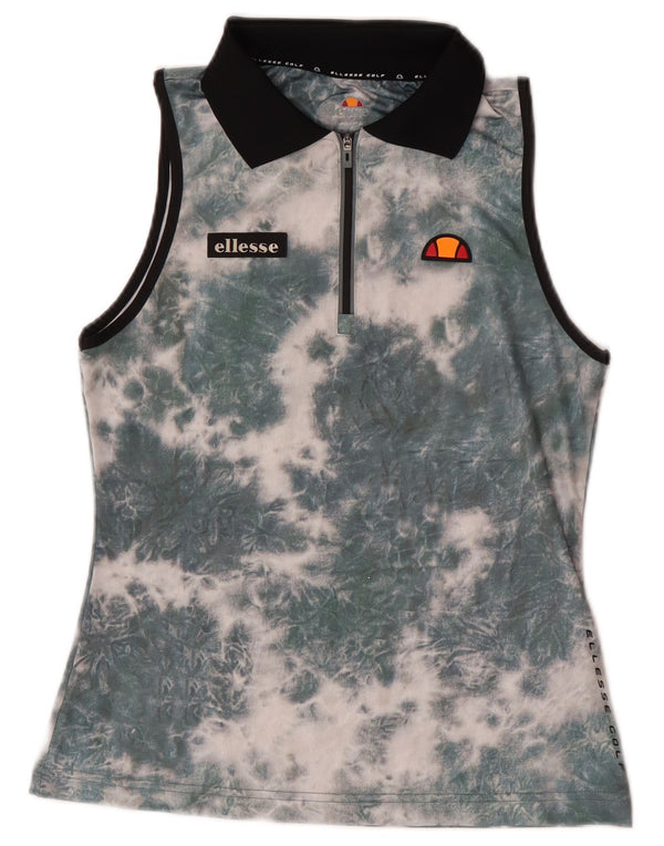 Damska koszulka polo Ellesse bez rękawów i zapinana na zamek UK 8 Small Green Tie Dye