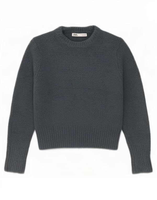Sweter damski Zara z okrągłym dekoltem i okrągłym dekoltem UK 10, mały, niebieski akryl