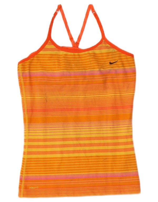 Damska koszulka z kamizelką Nike Dri Fit UK 14/16, duża, bawełniana w pomarańczowe paski