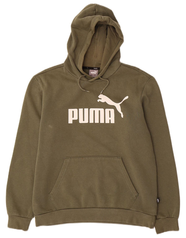 Męski sweter z kapturem Puma z grafiką, średniej wielkości bawełna khaki