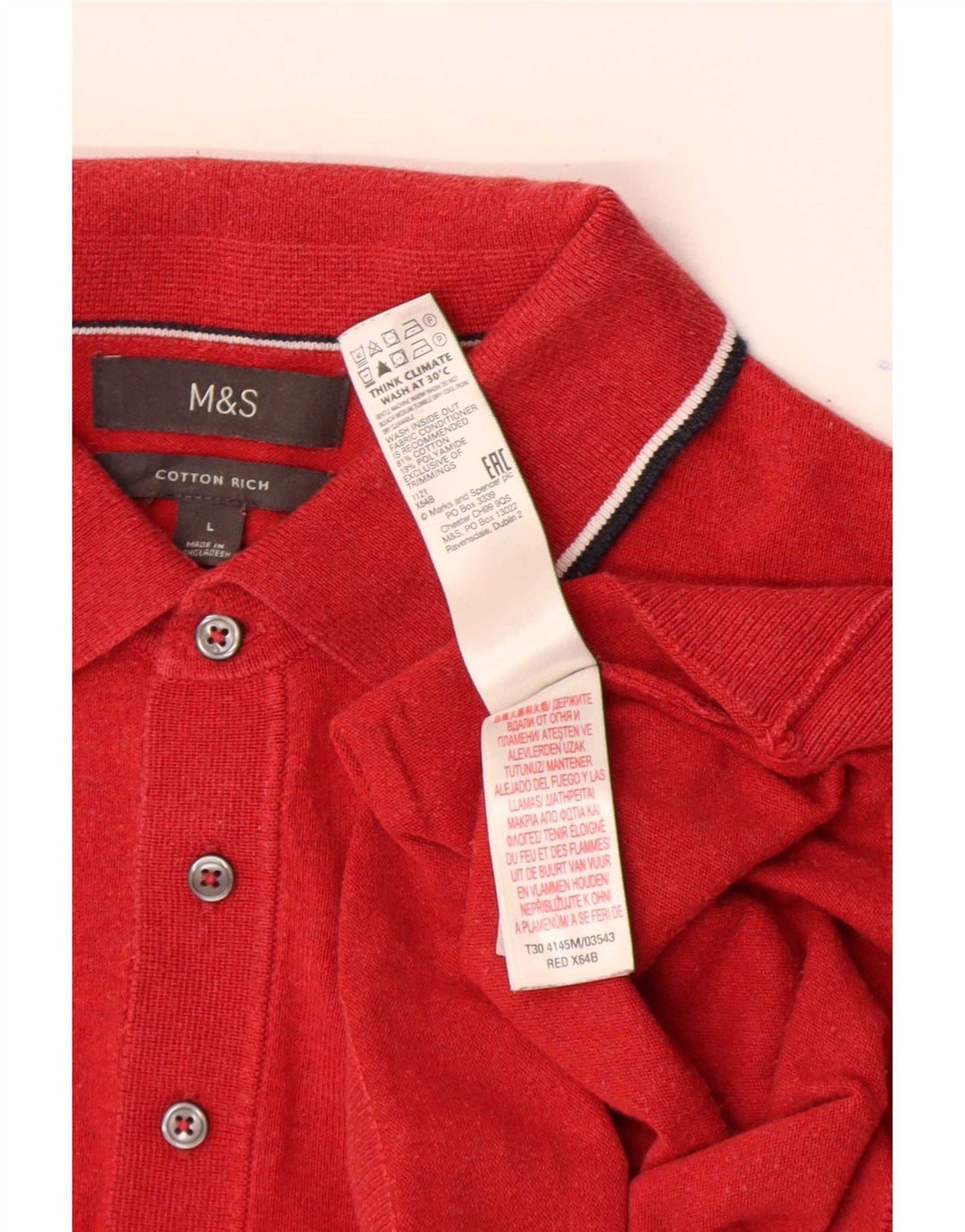 Marks & Spencer Męski sweter polo w duże czerwone paski