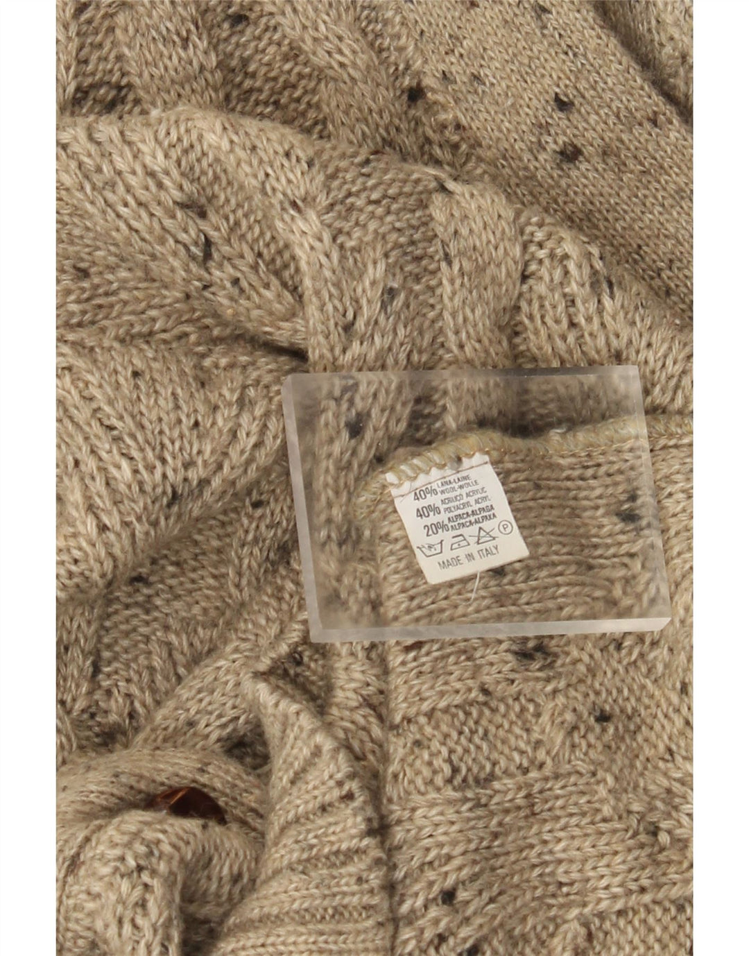 Vintage męski sweter rozpinany XL, beżowa, wełniana nakrapiana