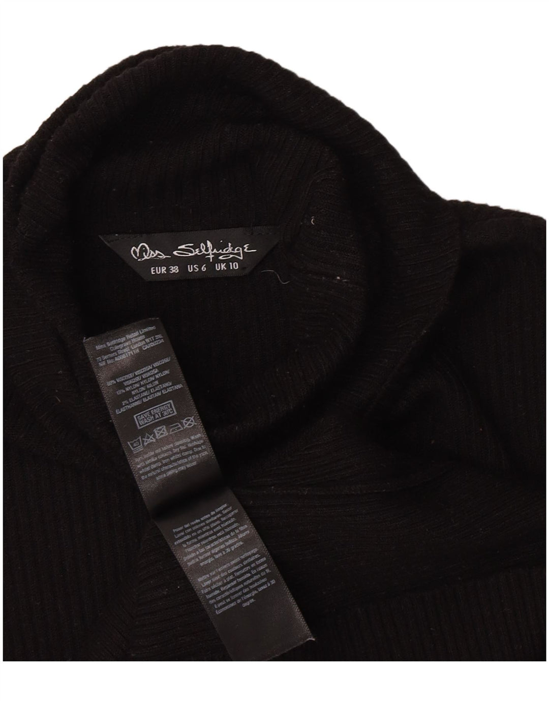 Damski top Miss Selfridge z długim rękawem UK 10 Small, czarna wiskoza