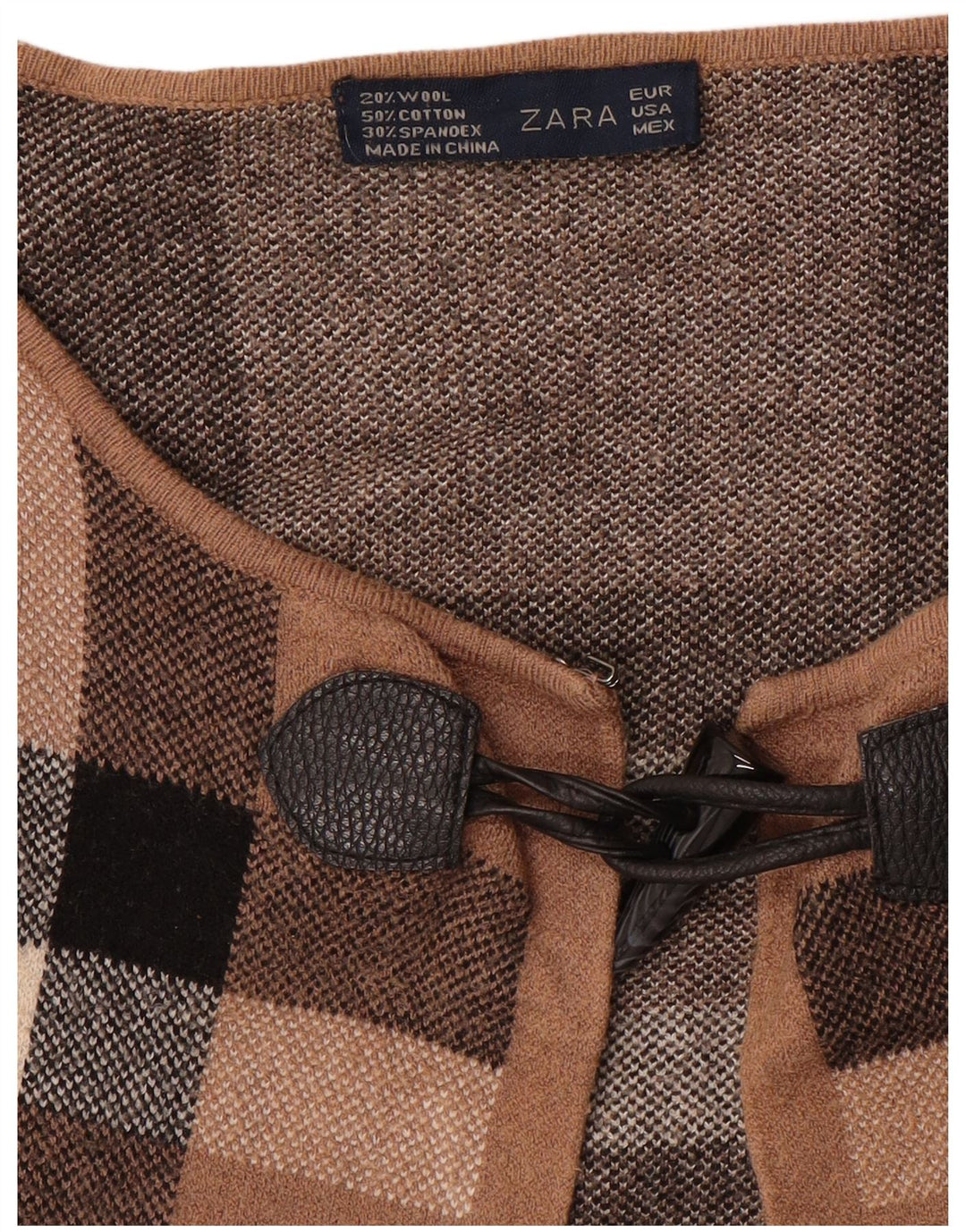 Sweter damski Zara UK 16, duży, wełniany w brązową kratkę