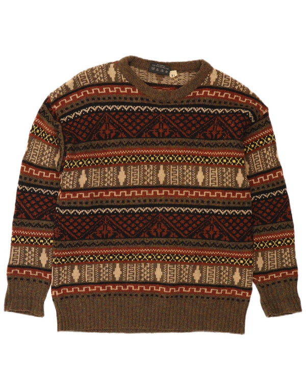 Damski sweter z okrągłym dekoltem ESKIMO UK 18 XL Brązowy Fair Isle, nowa wełna