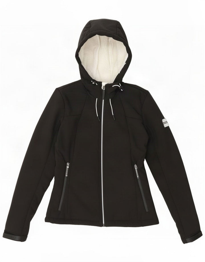 Superdry damska kurtka wiatrówka z kapturem UK 10 mała czarna poliester