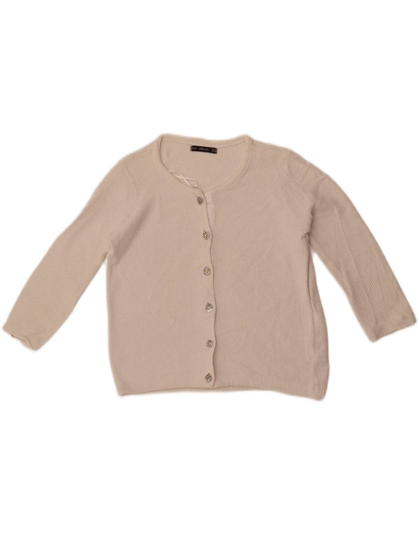 Damski sweter z krótkim rękawem Zara 3/4, UK 14, średnia biała bawełna