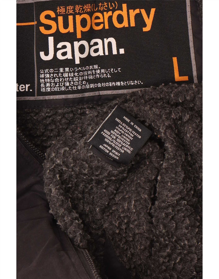 Damska kurtka parka z kapturem Superdry UK 14, duża, czarna, poliester