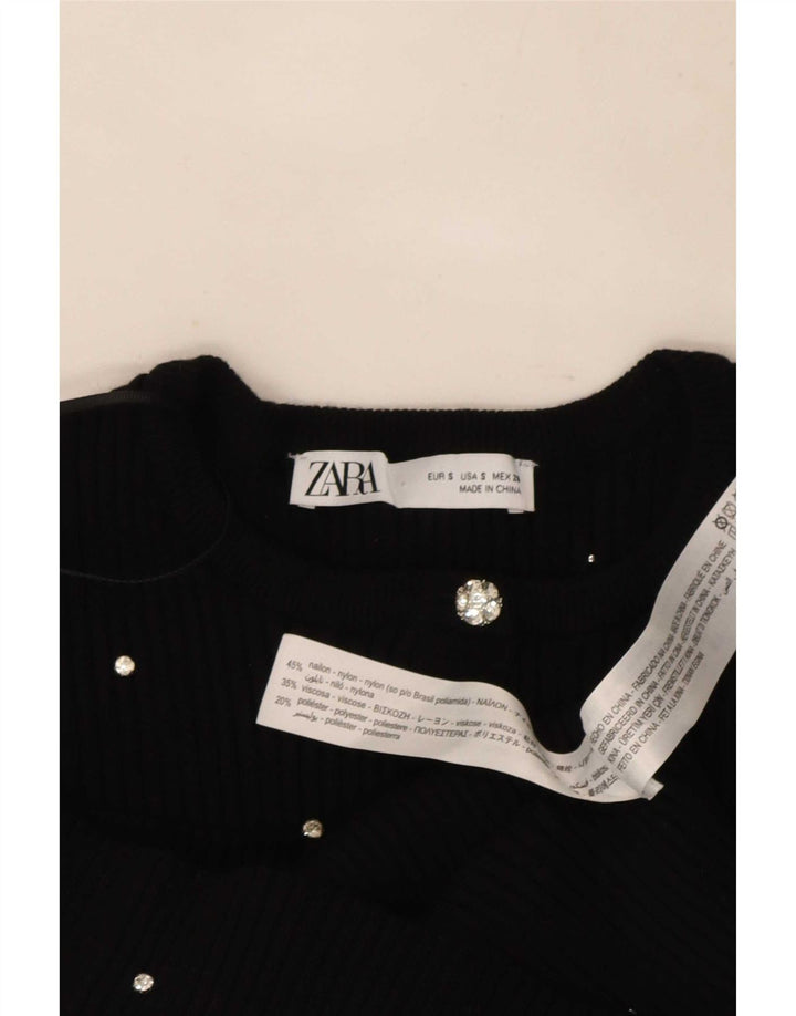 Damski krótki top Zara UK 8, mały, czarny nylon w cętki