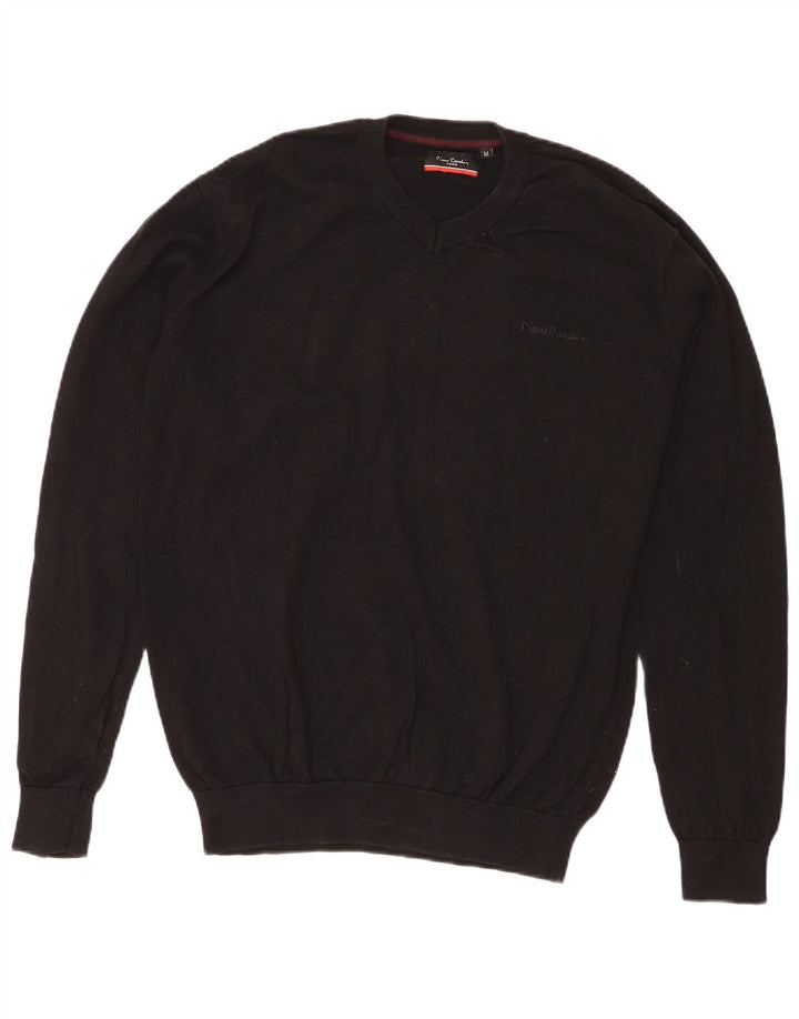 Męski sweter Pierre Cardin o regularnym kroju z dekoltem w kształcie litery V, średniej wielkości, czarny, bawełniany