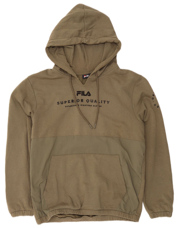 Męski sweter z kapturem Fila z grafiką, średniej wielkości khaki, bawełniany z blokami kolorów