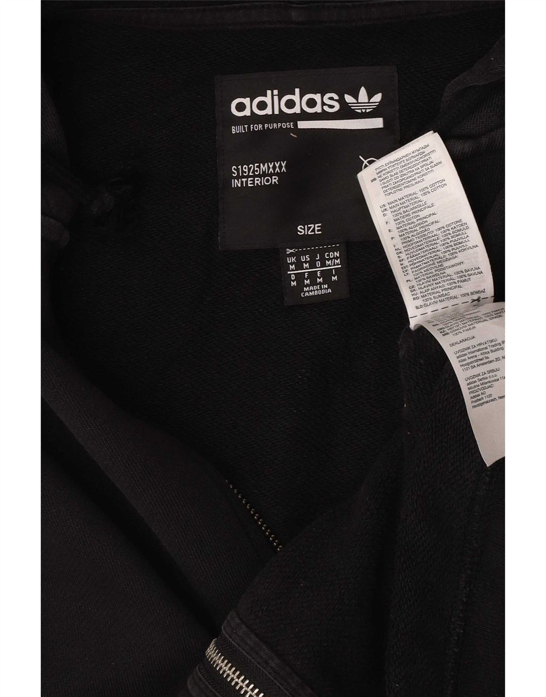 Męski sweter z kapturem i zamkiem błyskawicznym Adidas, średni czarny, bawełniany