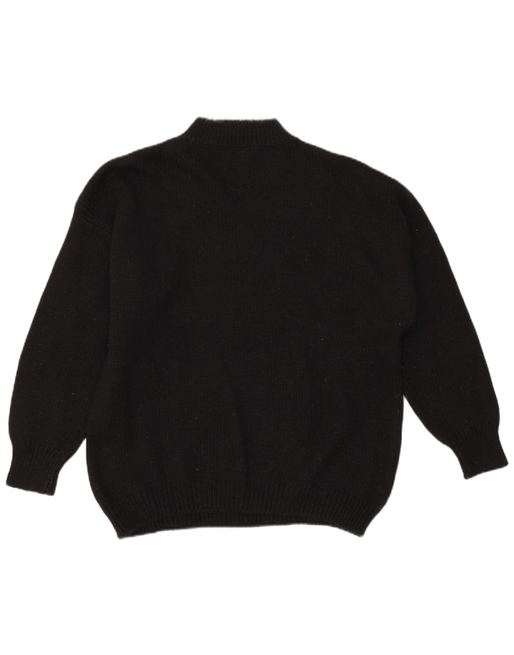 Vintage damski sweter z grafiką, oversize, z golfem, duży, czarny