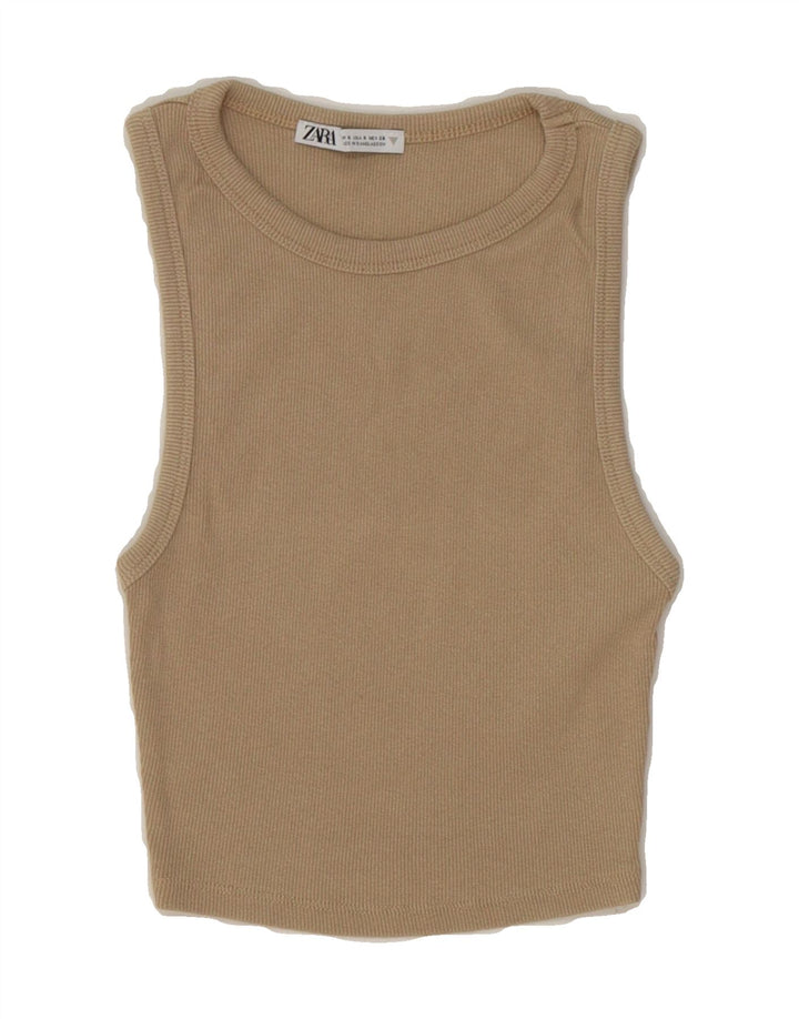 ZARA Womens Crop Vest Top UK 8 Small Beige Vintage Zara and Second-Hand Zara from Messina Hembry 