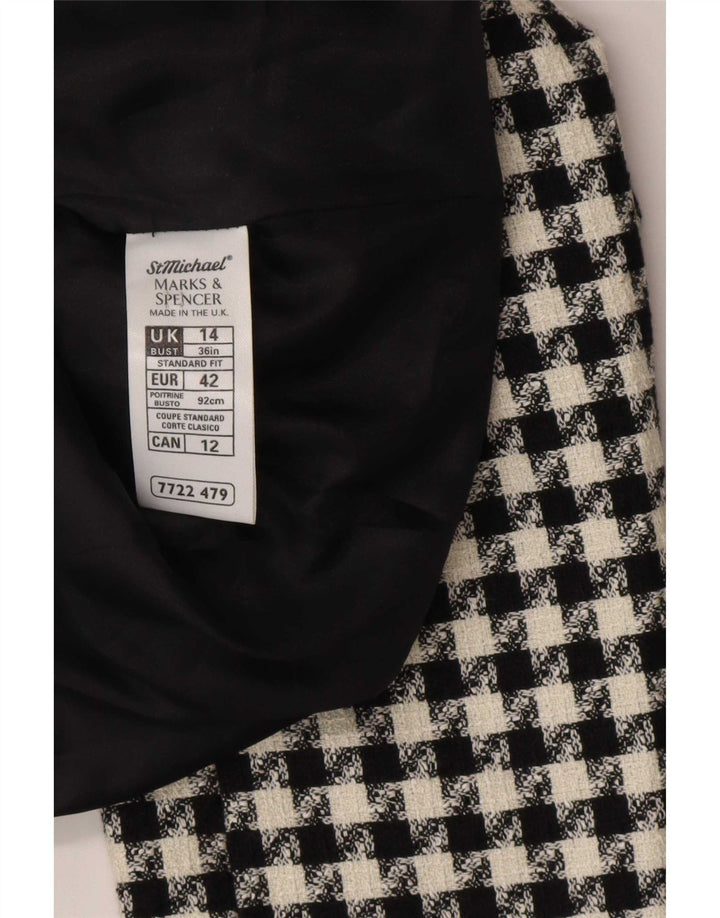 Marks & Spencer Damska marynarka zapinana na 4 guziki UK 14, duża, czarna pepitka