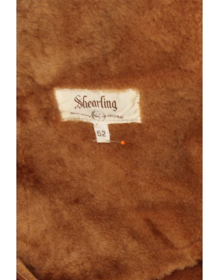 Vintage męski płaszcz z owczej skóry IT 52 XL, brązowy, z owczej skóry
