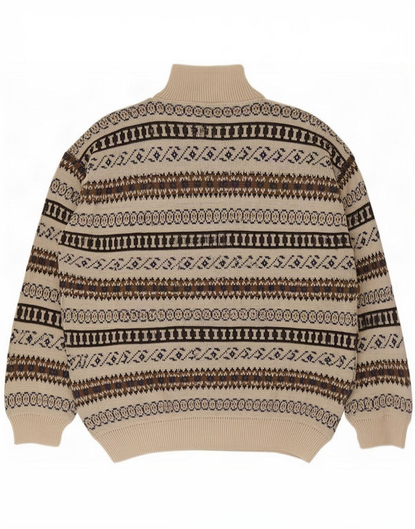 Vintage męski sweter z zamkiem błyskawicznym IT 54 XL beżowy geometryczny akryl