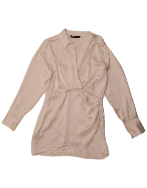 Damska sukienka koszulowa ZARA UK 14 Średni biały jedwab