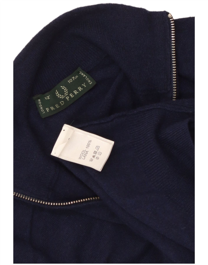 Męski sweter z zamkiem błyskawicznym Fred Perry, średni granatowy wełniany
