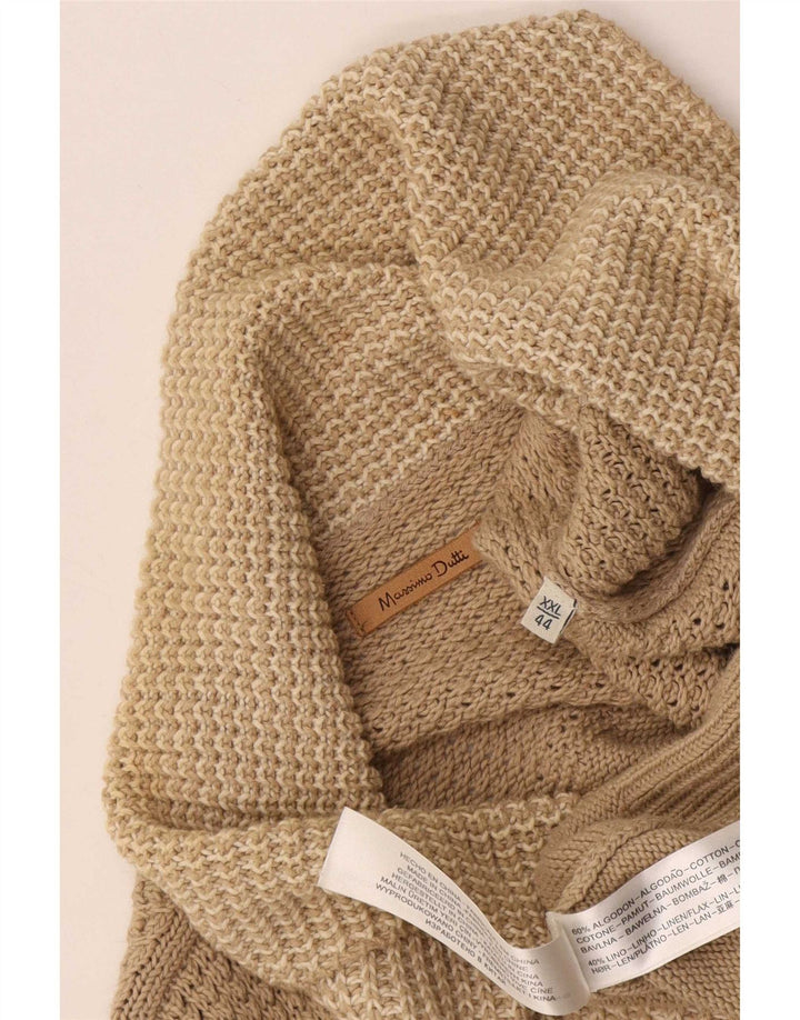 Męski sweter Massimo Dutti z szalowym dekoltem 2XL, beżowy, bawełniany