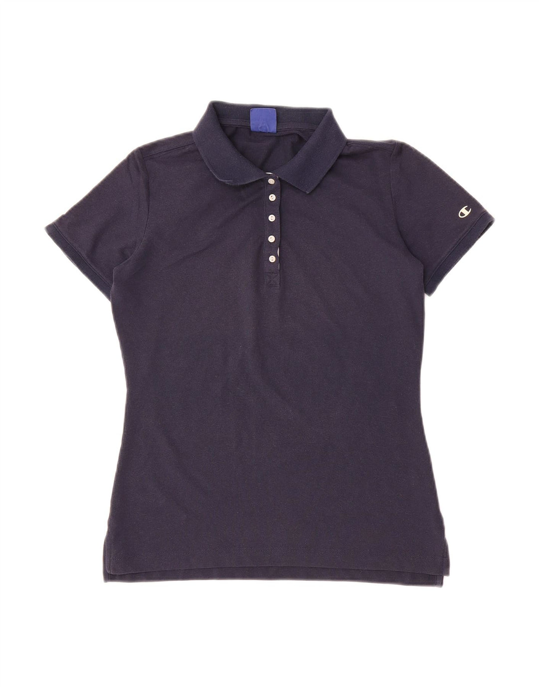 CHAMPION Womens Polo Shirt UK 12 Medium Navy Blue Cotton