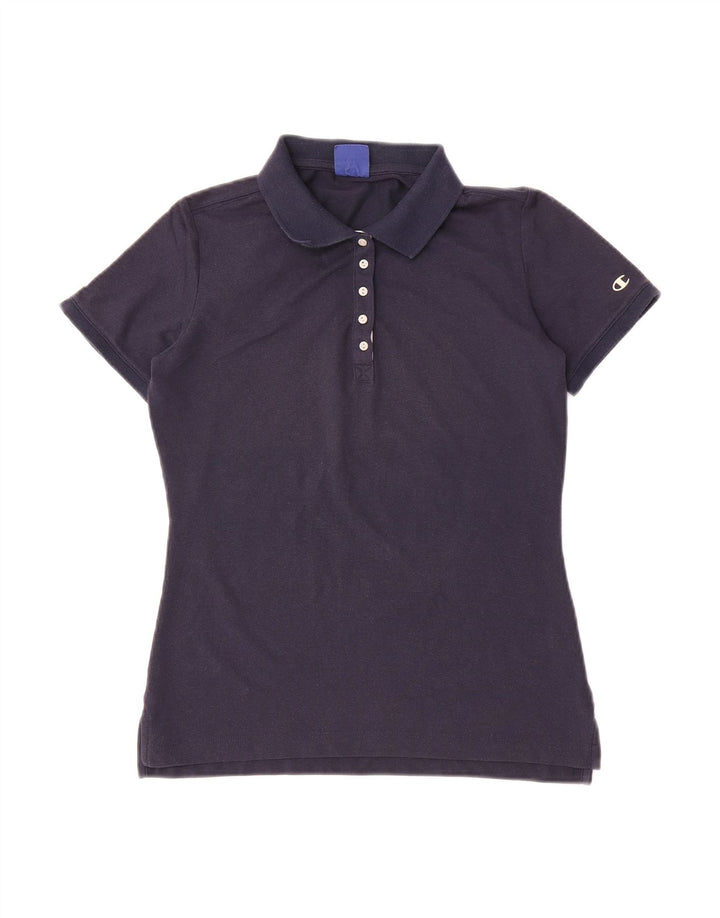 CHAMPION Womens Polo Shirt UK 12 Medium Navy Blue Cotton