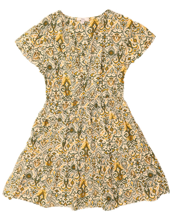 Marks & Spencer Damska sukienka o linii A, UK 12, średnia zieleń, bawełna Ikat