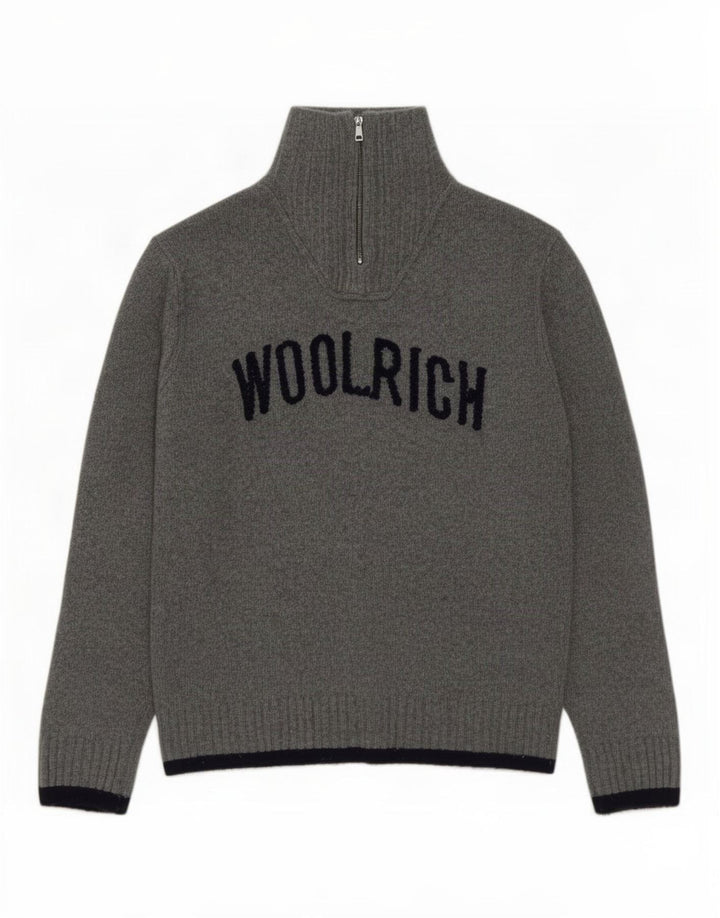 Woolrich Męski sweter z grafiką i zamkiem błyskawicznym XL, szara wełna