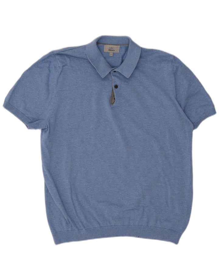 Marks & Spencer Męski sweter polo z krótkim rękawem, duży, niebieski