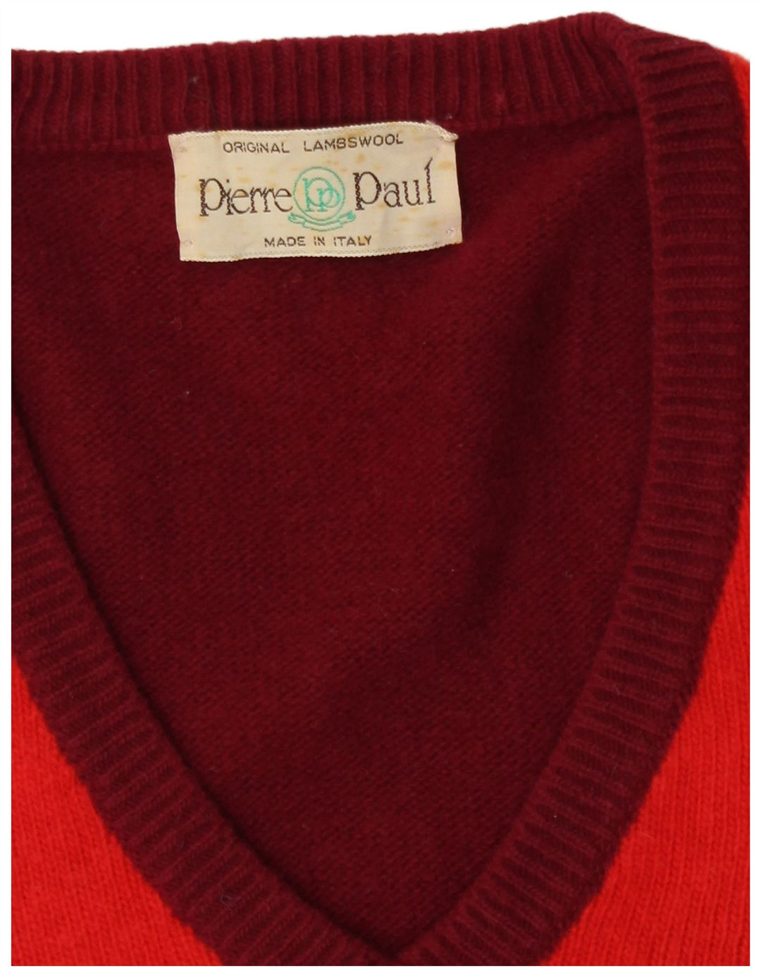 Sweter męski w stylu vintage z dekoltem w szpic, średni burgund, argyle/diamentowa wełna owcza