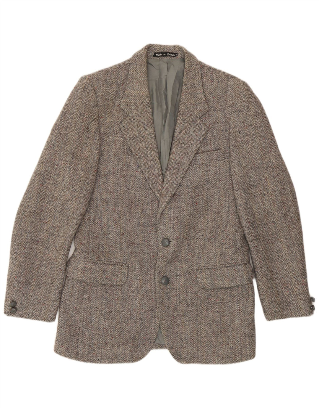 Męska marynarka zapinana na 2 guziki Harris Tweed UK 36 Mała szara jodełka