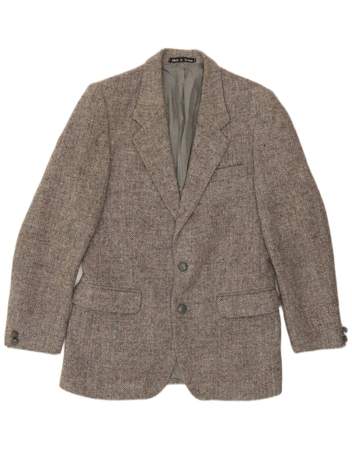 Męska marynarka zapinana na 2 guziki Harris Tweed UK 36 Mała szara jodełka