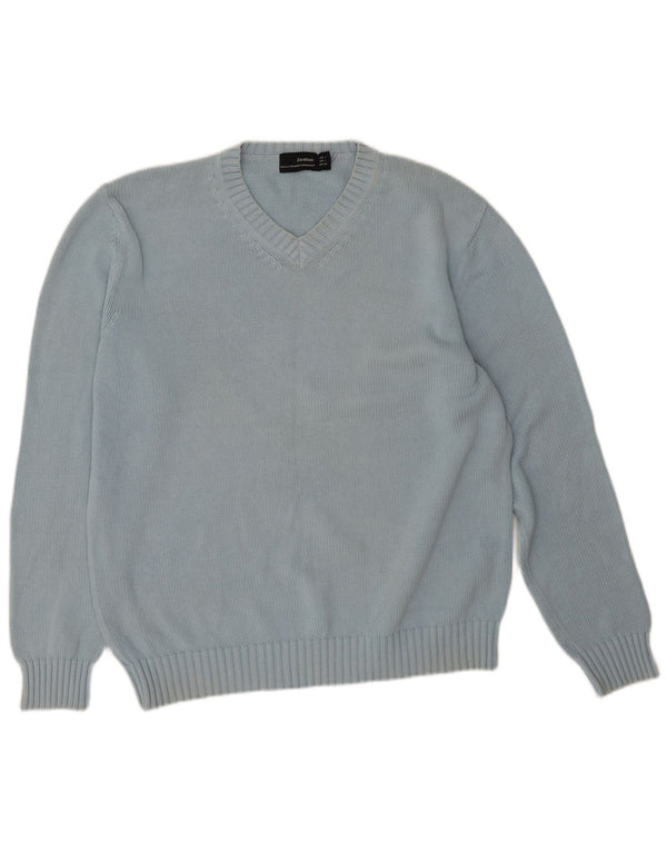 Męski sweter Zara z dekoltem w kształcie litery V, duży, niebieski, bawełniany