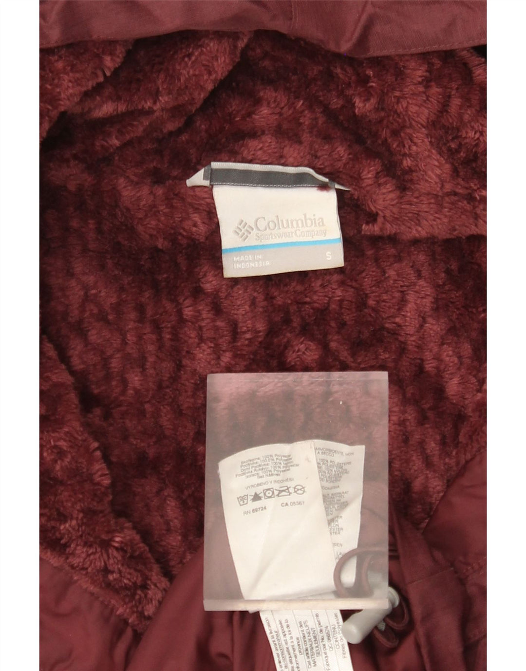 Damska kurtka wiatrówka z kapturem, oversize COLUMBIA UK 10, mała burgundowa