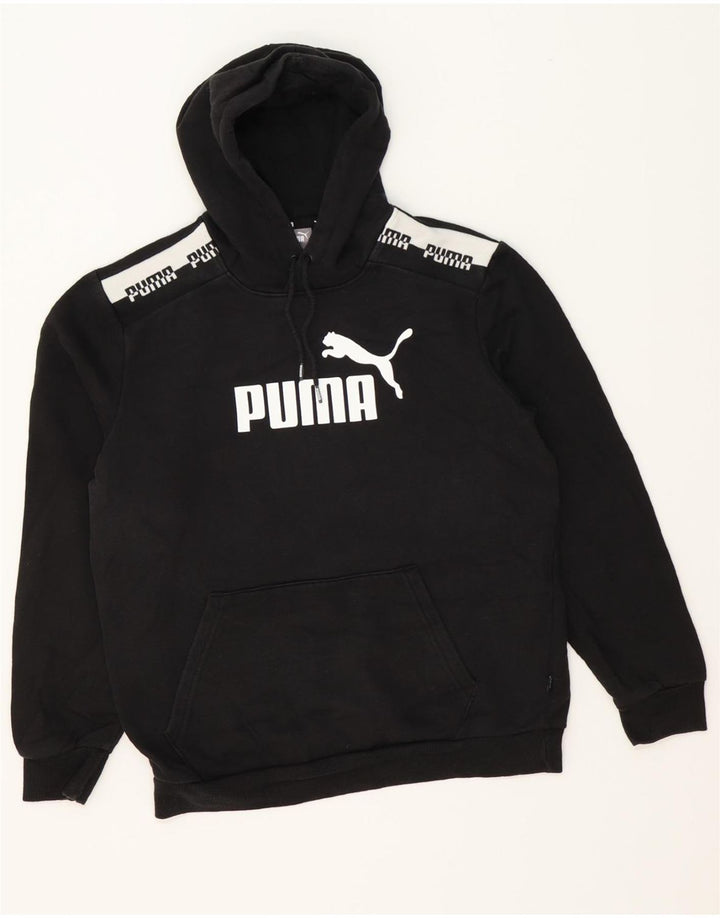 PUMA Mens Graphic Hoodie Jumper Medium Black Cotton Vintage Puma and Second-Hand Puma from Messina Hembry 