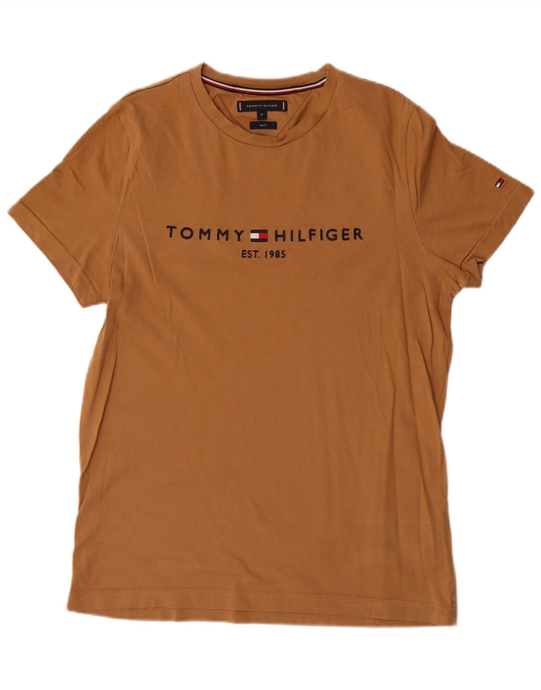 Męski T-shirt Tommy Hilfiger o dopasowanym kroju z grafiką, średniobrązowy, bawełniany
