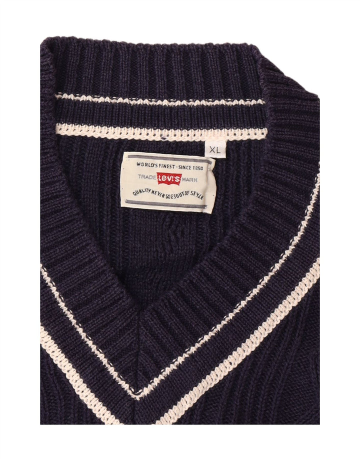 Męski sweter LEVI'S z dekoltem w kształcie litery V, XL, granatowy