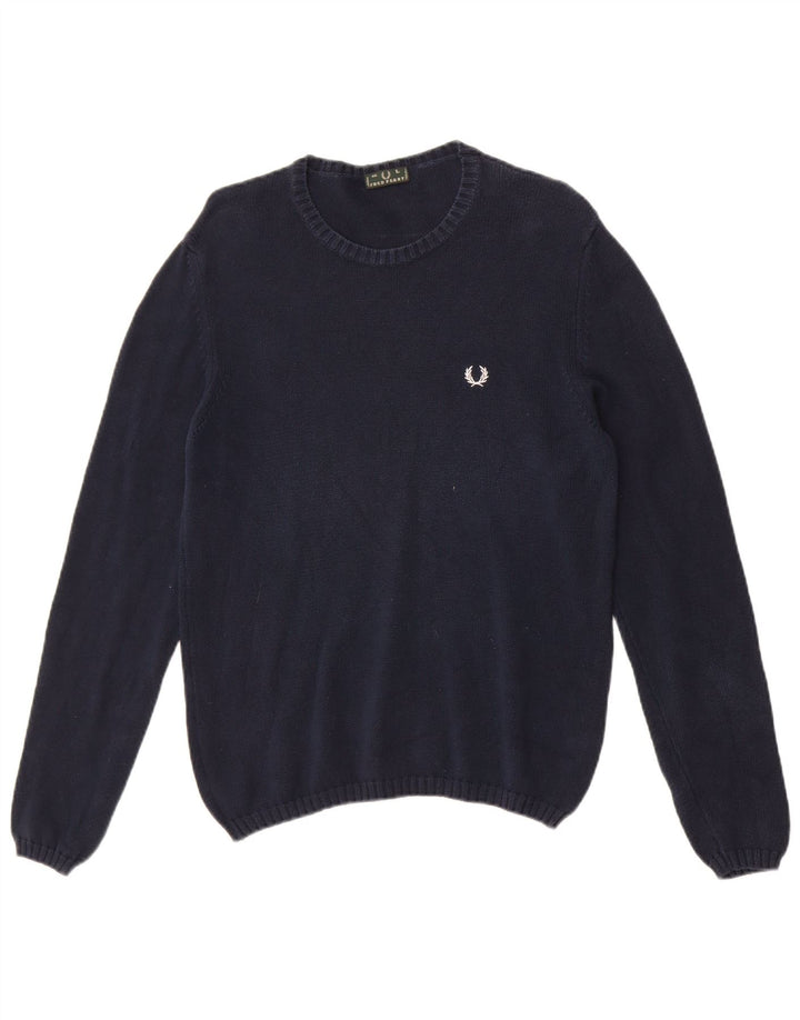 Męski sweter Fred Perry z okrągłym dekoltem, duży, granatowy, bawełniany
