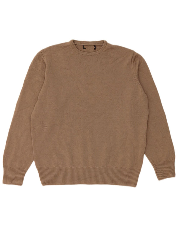 Sweter damski z okrągłym dekoltem w stylu vintage, UK 14, średni beż