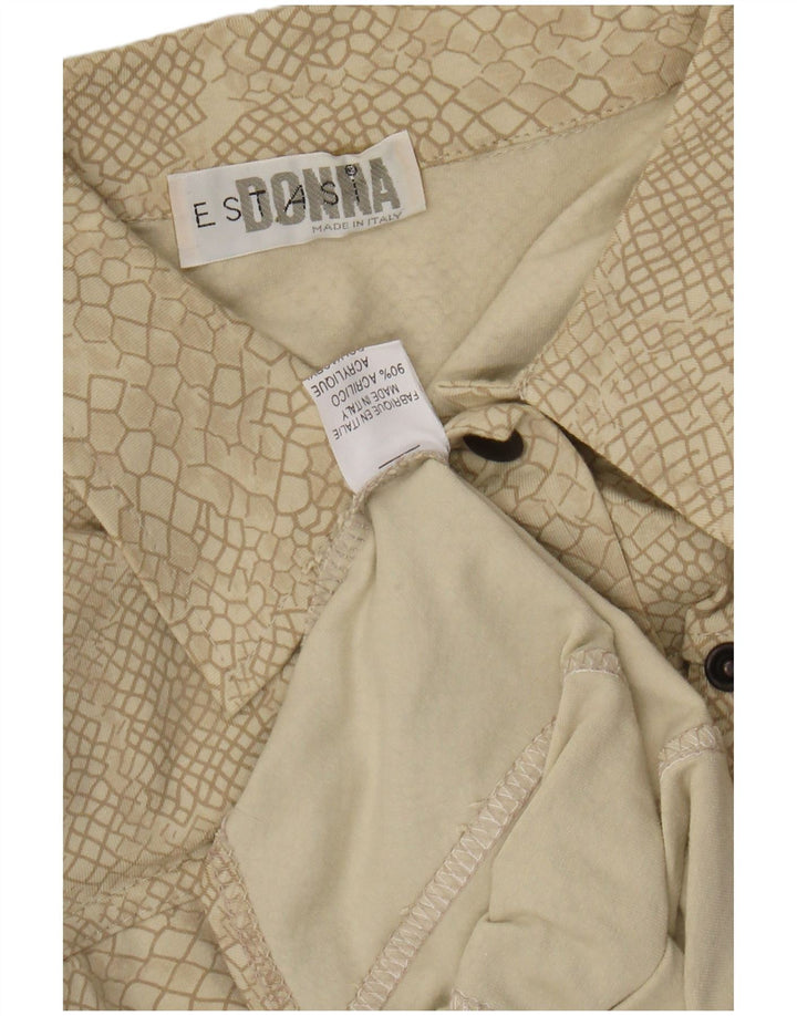 Koszula damska VINTAGE w abstrakcyjny wzór UK 12, średni beżowy nadruk zwierzęcy