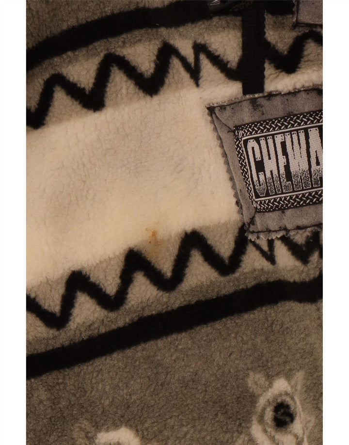 CHEWAN Mens Button Neck Fleece Jumper XL Grey Striped Polyester