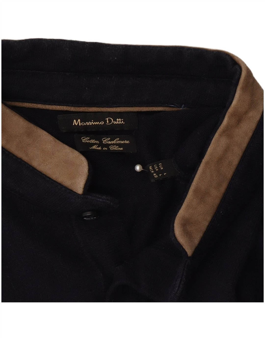 Męski sweter zapinany na guziki Massimo Dutti, duży, granatowy, bawełniany