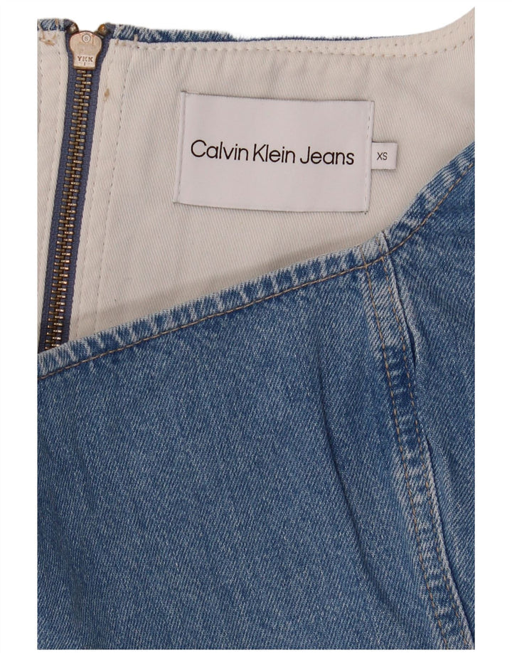 CALVIN KLEIN JEANS Damski dżinsowy krótki top bez rękawów, UK 6 XS, niebieski