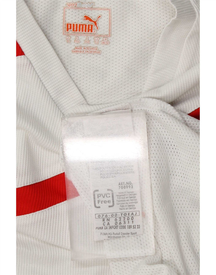 Chłopięcy T-shirt z grafiką Puma, 11-12 lat, biały poliester z blokami kolorów