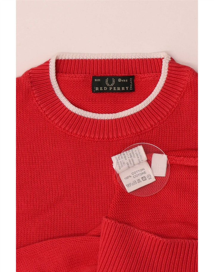 Sweter chłopięcy Fred Perry z okrągłym dekoltem, 7-8 lat, czerwona bawełna