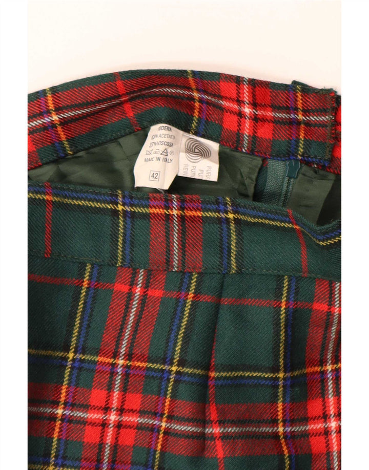 Damska spódnica ołówkowa w stylu vintage IT 42 Medium W28 Wełna w zieloną kratę
