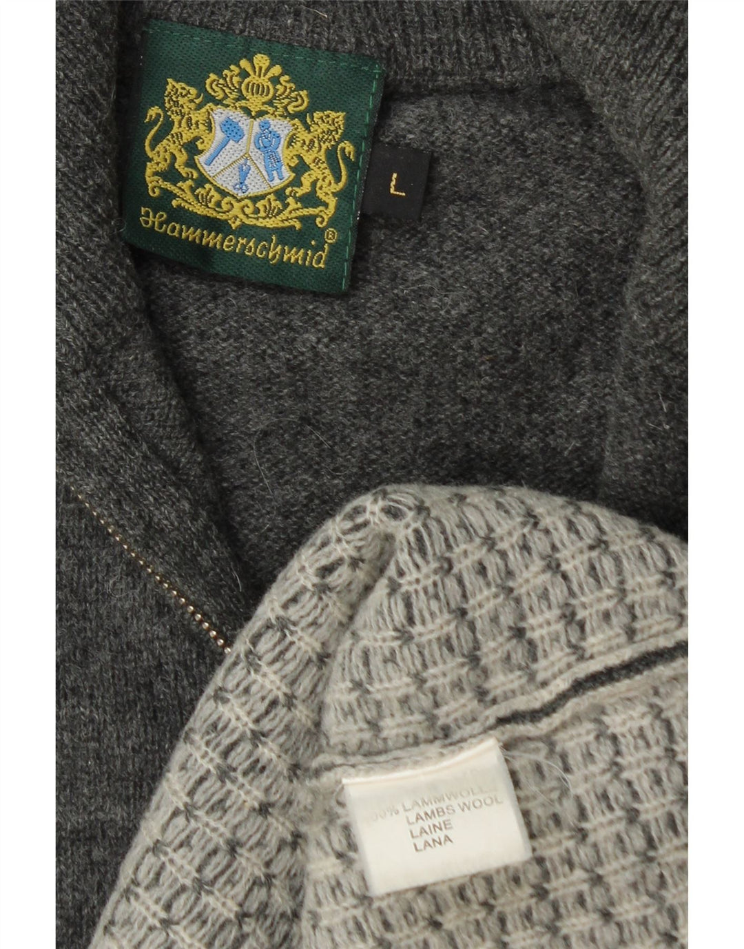 Męski sweter z zamkiem błyskawicznym Hammerschmid, duży, szary, wełniany Fair Isle