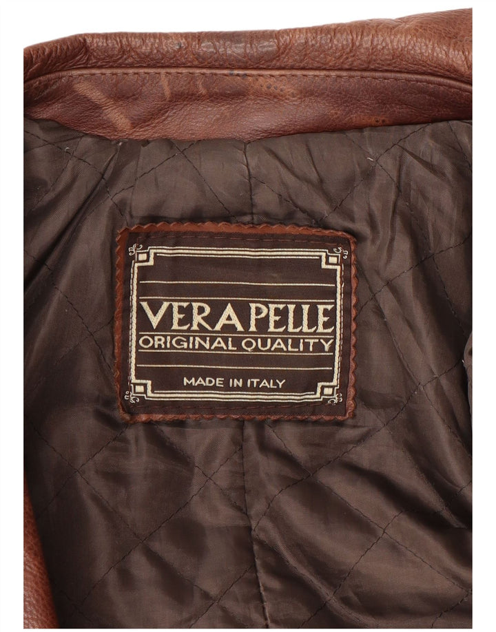 Męska kurtka skórzana w stylu vintage UK 38 Średnia brązowa skóra