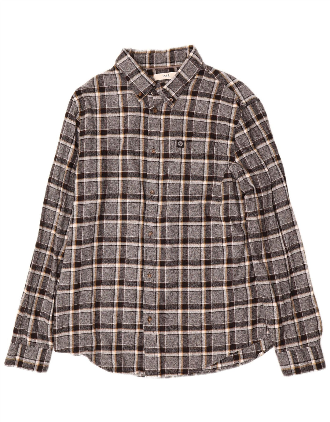 Marks & Spencer Męska koszula flanelowa w dużą szarą kratę, bawełniana